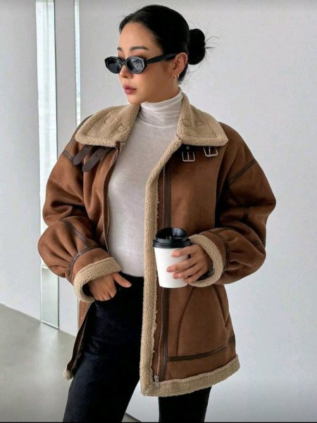 DAZY معطف نسائي من الجلد المدبوغ مبطن بالحرارة سميك، ملابس شتوية نسائية، معطف شتوي نسائي، ملابس خريفية نسائية، مبطن بالحرارة