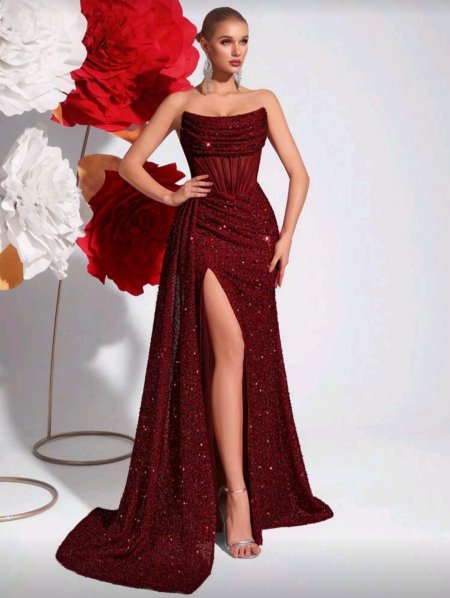 ADYCE فستان رسمي بتصميم عظم السمك مفتوح الكتفين مزين بالترتر، تصميم خصر عالي مطوي، شق في الفخذ مزين بشريط ساتان، ظهر مفتوح مربوط، مناسب لحفلات الكوكتيل والحفلات الراقية والفساتين الطويلة لحفلات الزفاف وحفلات التخرج والمناسبات الرسمية وليلة المواعدة ورأس السنة