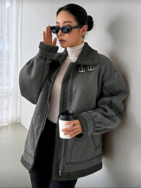 DAZY معطف نسائي مزيف من الجلد المدبوغ سميك، معاطف نسائية شتوية