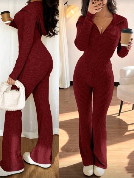 Rafferiza جمبسوت نسائية كاجوال مزودة بسحاب أمامي وذيل متموج متوسط السمك مع كابوشون، خريف/شتاء