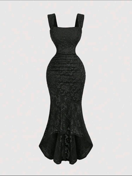 SHEIN MOD فستان بأشرطة عريضة من قماش مخملي مموج على جانب الفتحة المنحرفة، بحافة غير متماثلة