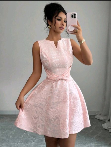 Elenzga فستان نسائي قصير جديد مع تصميم ربطة الخصر المنسوجة، بدون أكمام، تصميم وسط الخصر بالجاكار، مناسب للياقة، خفيف الوزن، أنيق، بطراز حلو للربيع/الصيف