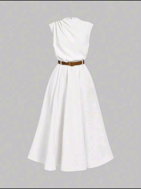 SHEIN MOD فستان أنيق بدون أكمام ذو لون واحد (مع حزام)، موسم العودة إلى المدرسة