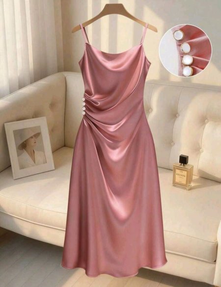 Franclia فستان أنيق مطوي مع رقبة متدلية للنساء