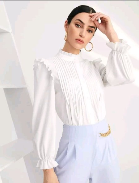 Modelyn بلوزة بجيب دائري على شكل كشكش متجعد، ملابس رمضان