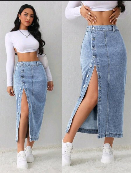 SHEIN Tall تنورة جينز نسائية كاجوال فضفاضة مفتوحة الجانب، تنورة متوسطة طويلة باللون الأزرق الفاتح، تنورة نسائية زرقاء للشتاء، ملابس نسائية