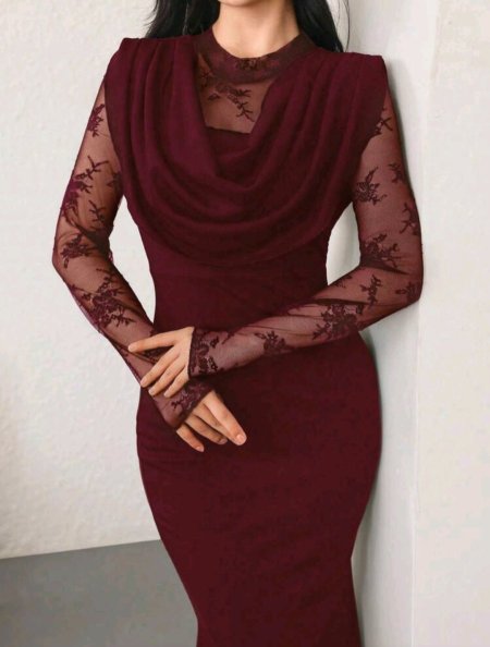 Modelyn فستان نسائي ماكسي ذو رقبة عميقة مكشوفة، بخصر من التل الملون، قصة جسدية ذيل سمكة، أنيق