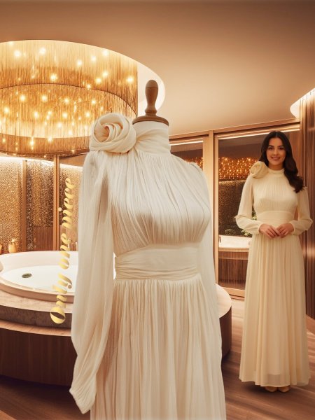 فستان محجبات بيج لؤلؤي اورغنزا